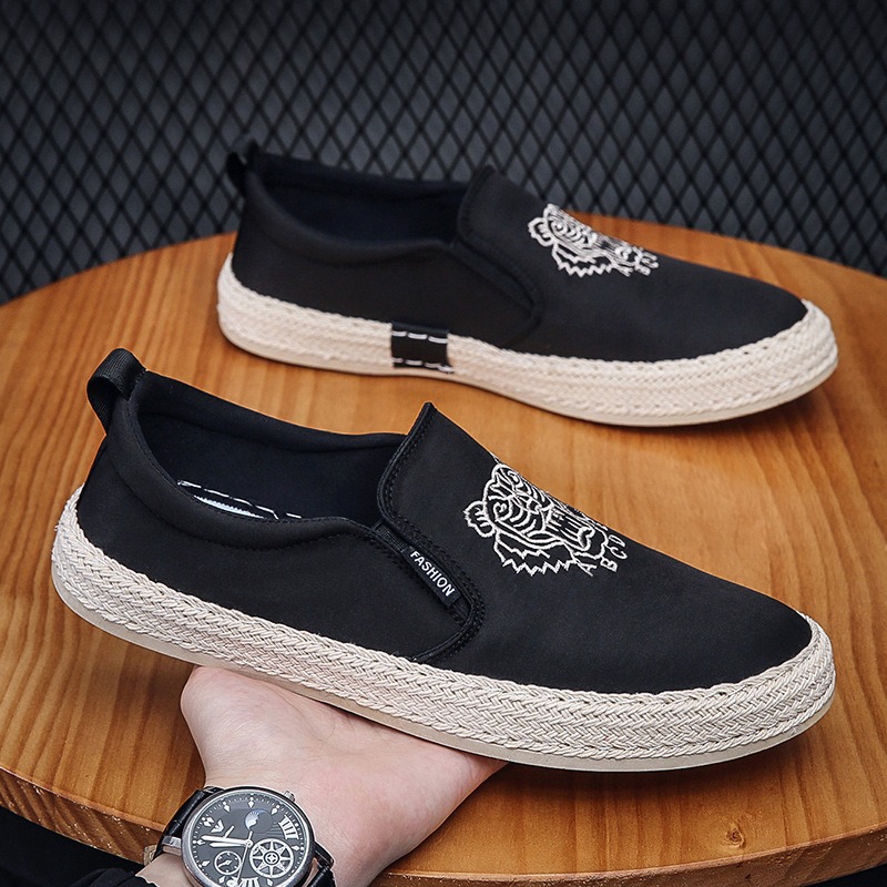 Espadrille Slip On - Zapatos transpirables negros para hombre, mocasines