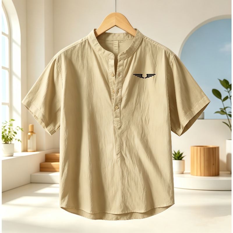 Linen Shirt Breathable - Camisa de manga corta con cuello