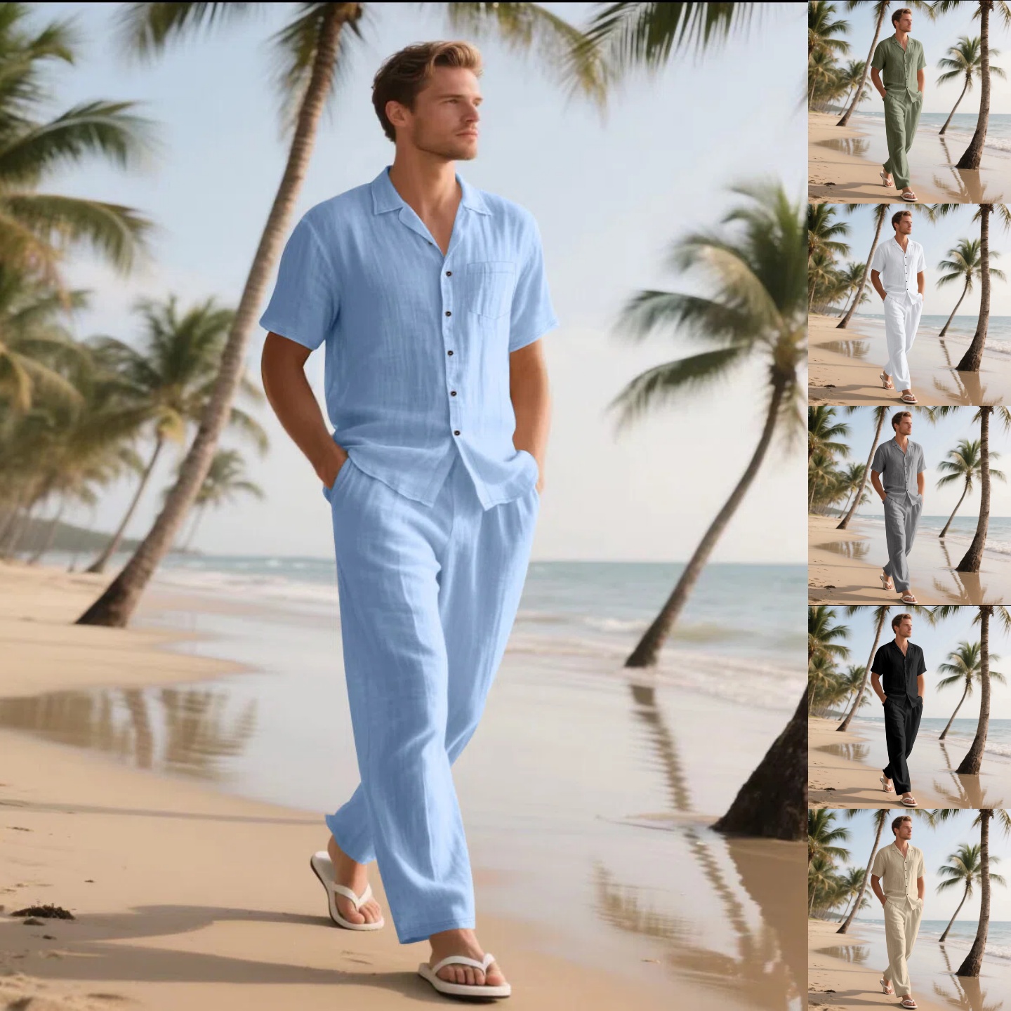 Short Linen Drawstring - Conjunto de Pantalones Largos y Camisa