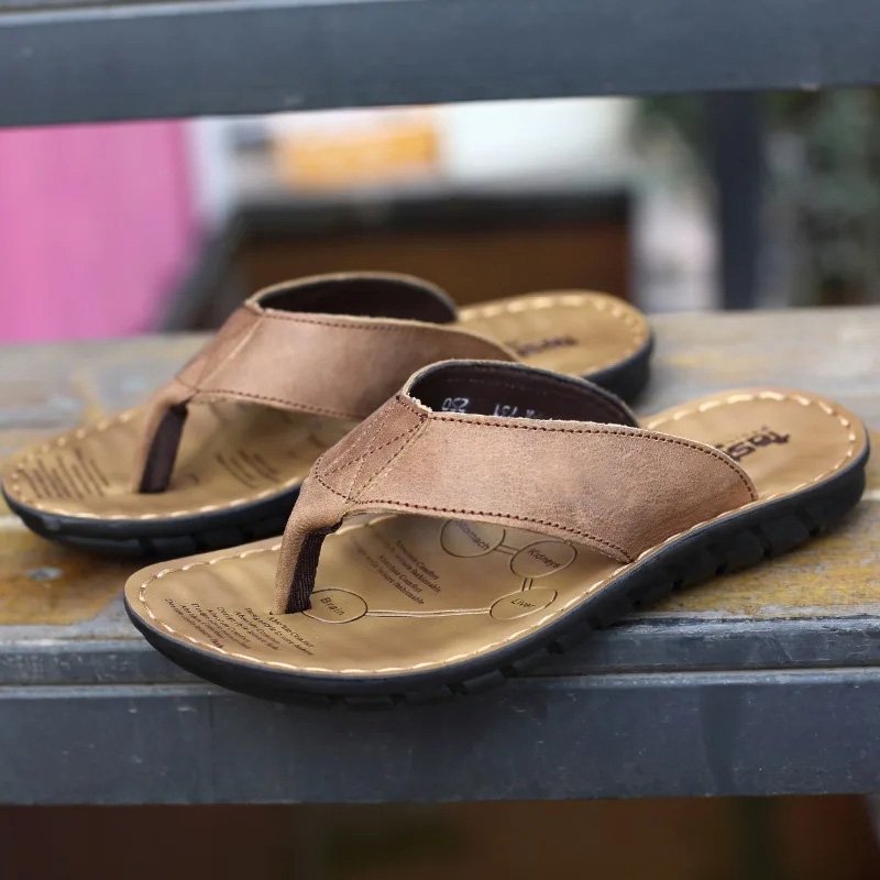 Flip Flop Leather Men - Roma Retro hombre zapatilla Color sólido