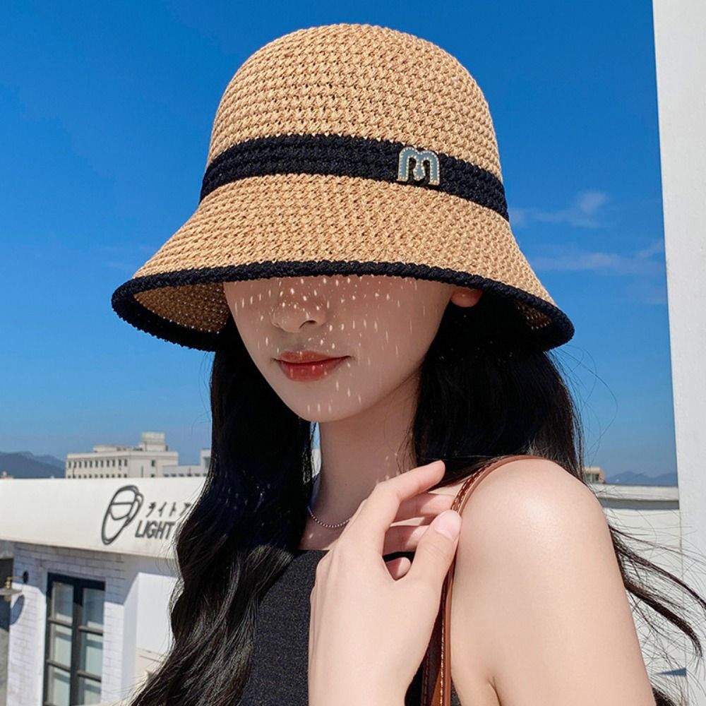 Bucket Hat Straw - Sombrero de pescador con lazo elegante,