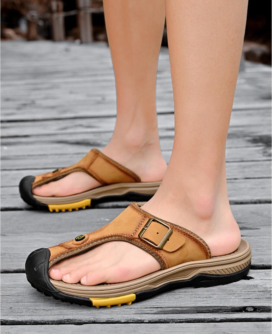 Sandalias de cuero genuino par - Flip Flop Leather Men reseña y precio