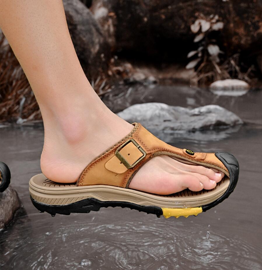Sandalias de cuero genuino par - Flip Flop Leather Men reseña y precio